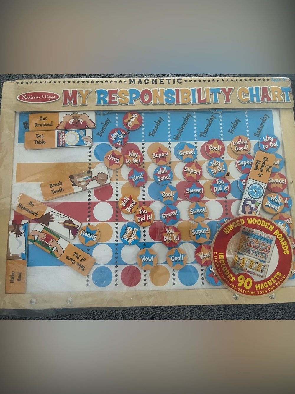 Melissa & Doug Magnetic Responsibility Chart with Blue, Red, Gold Tokens